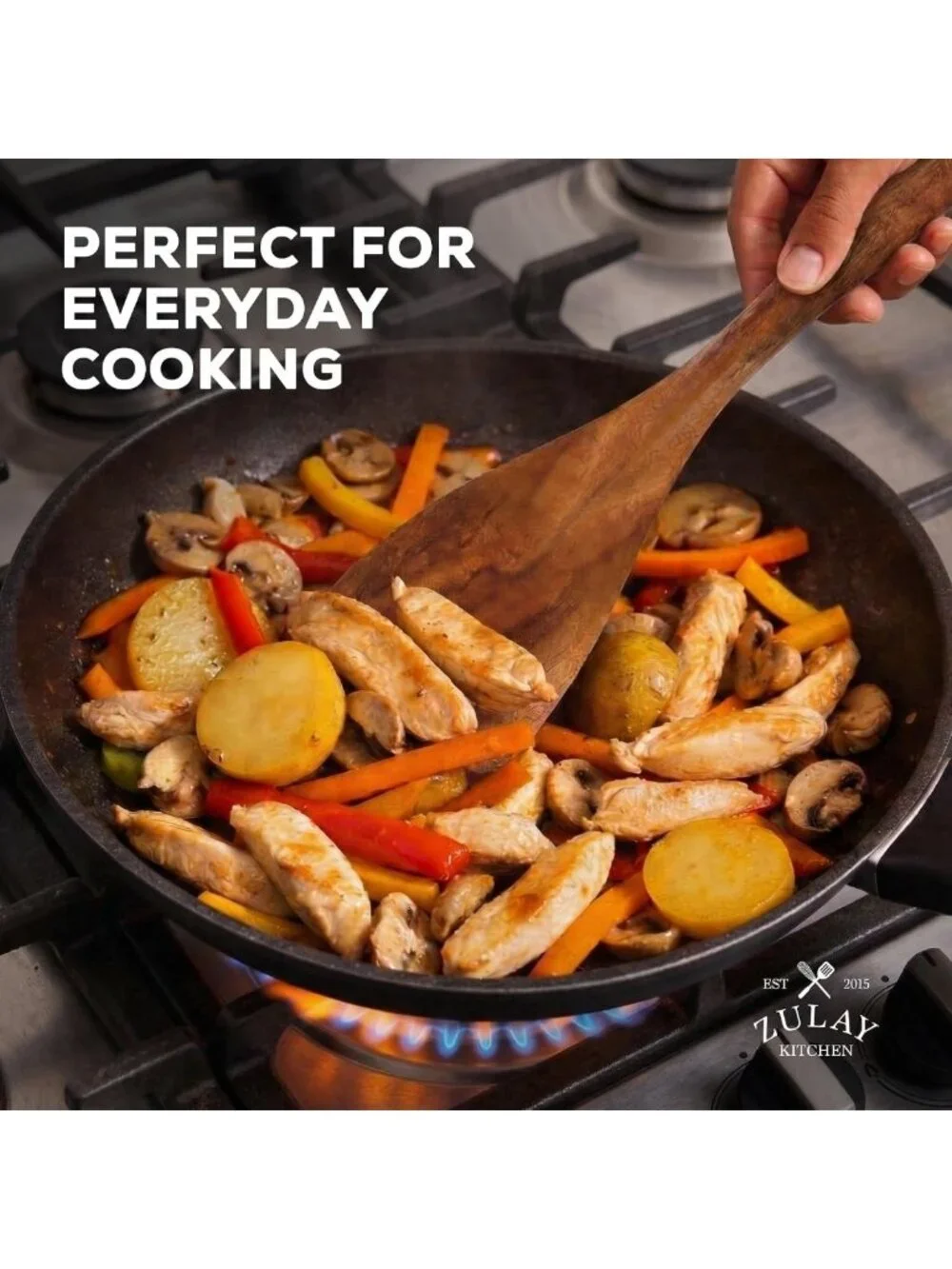 Natural Teak Wooden Cooking Utensil Set - 6 Durable Spoons, Easy to Clean
